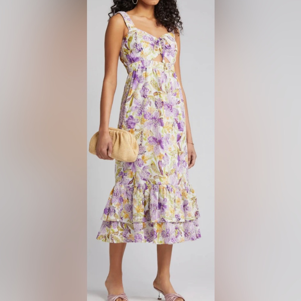 Adelyn Rae Kathleena Embroidered Cutout Midi Dress, sz L